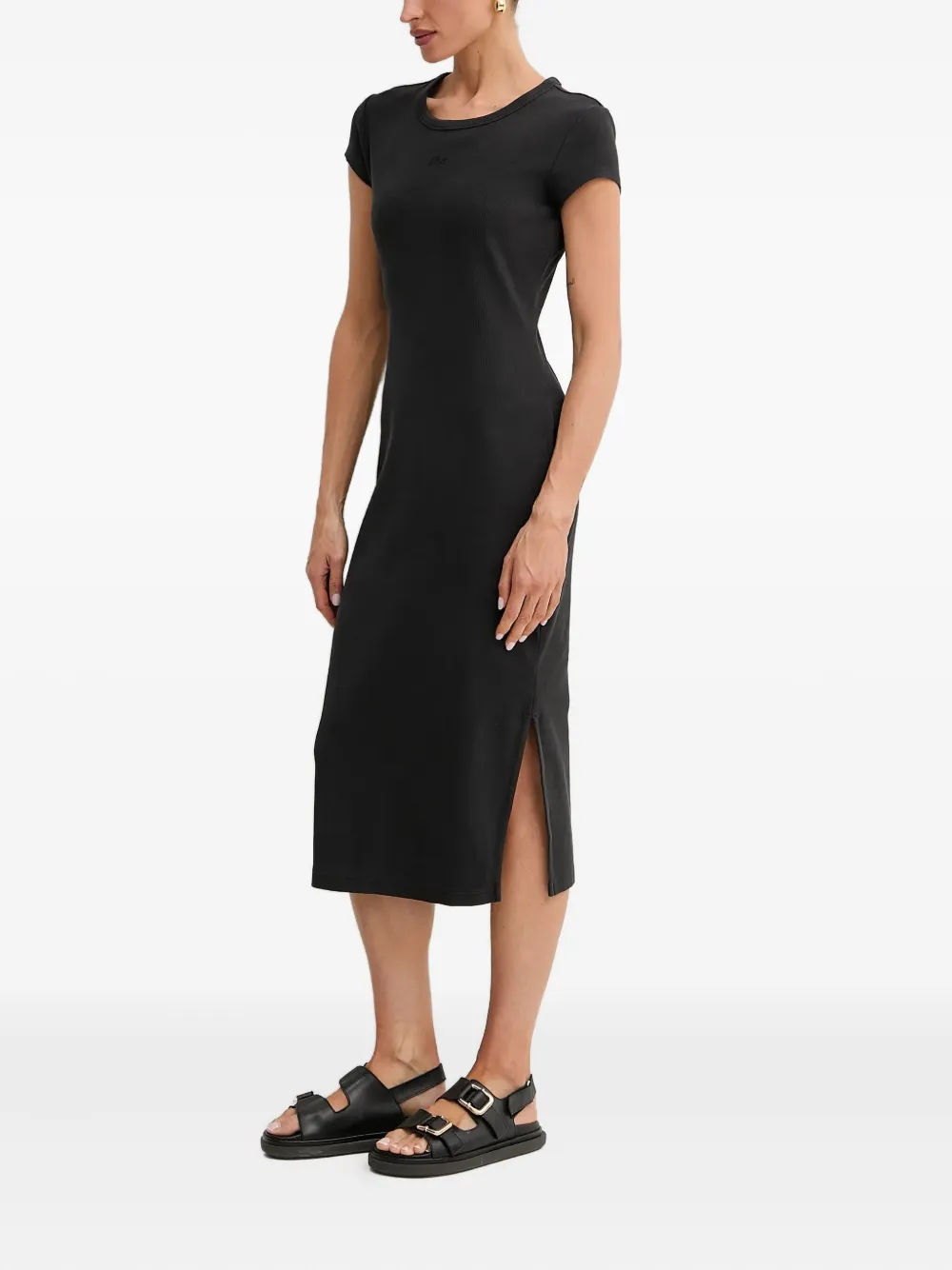 BOSS ribbed open-back midi dress Zwart