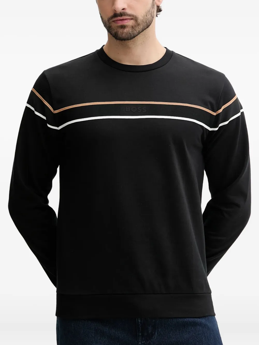 BOSS stripe-detail crew neck sweatshirt | Black | Image 1