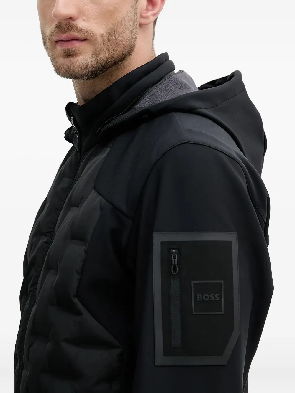 Hugo Boss Quilted Hooded Jacket In Black