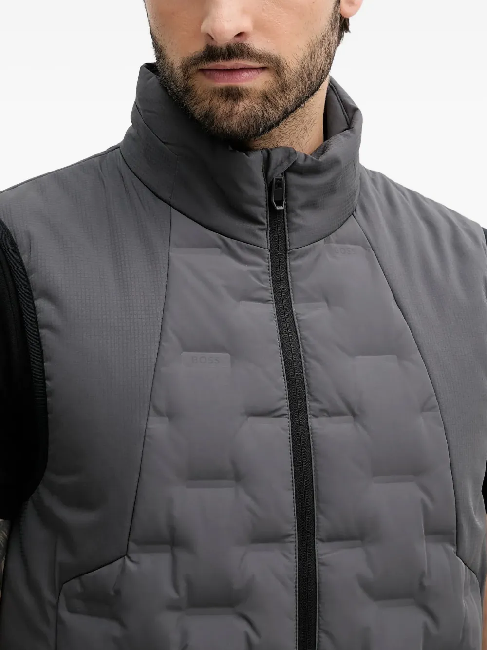 Hugo Boss Panelled Quilted Gilet In Gray