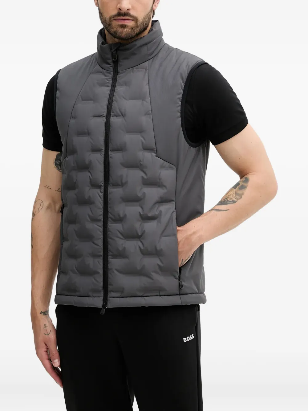 Hugo Boss Panelled Quilted Gilet In Gray