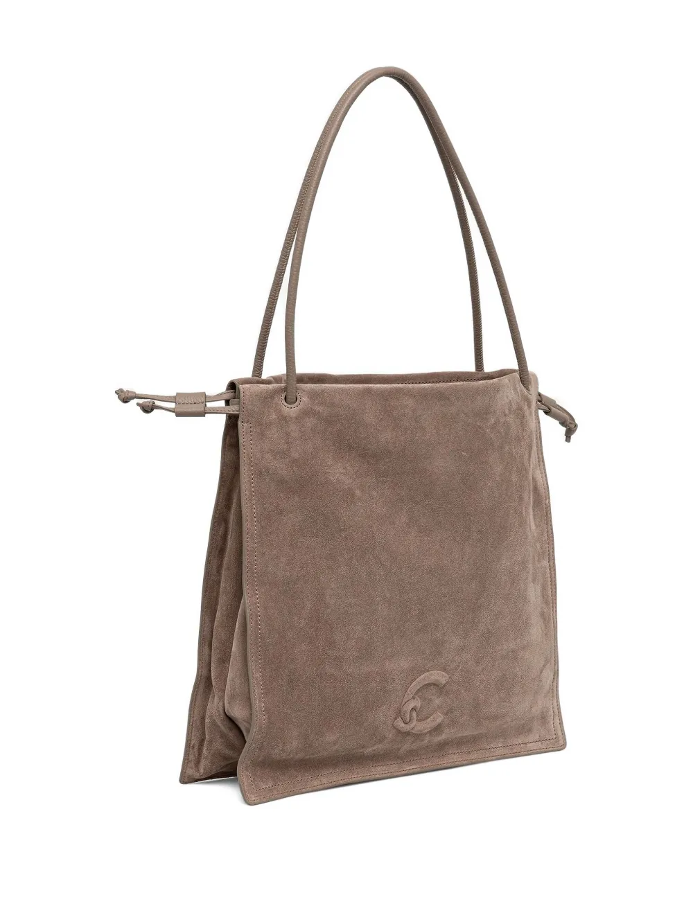 Coccinelle Large Dulse Embossed-logo Suede Tote Bag In Brown
