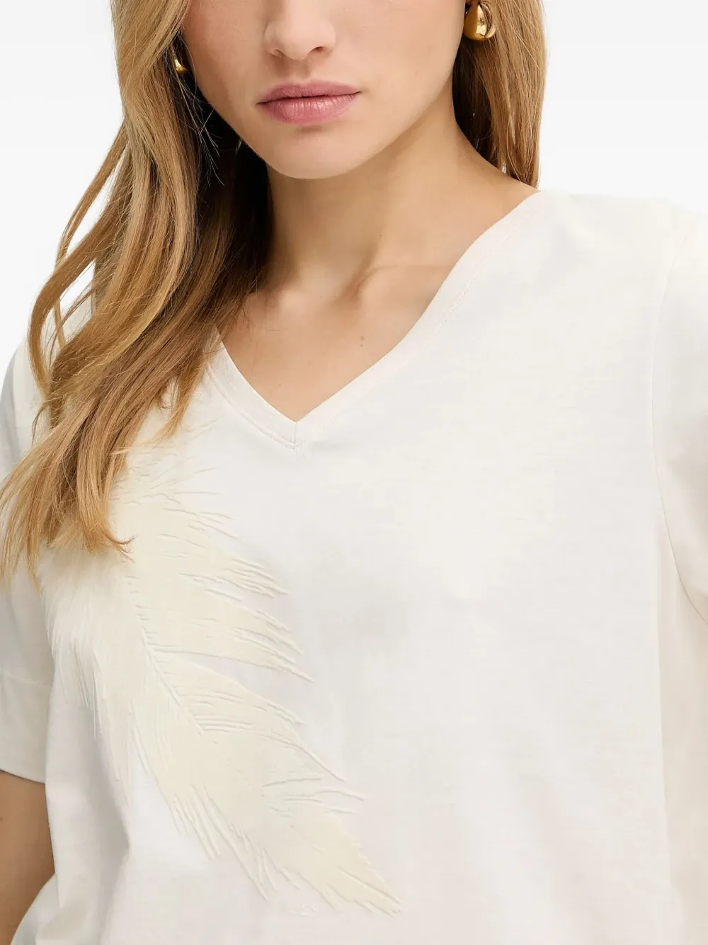BOSS feather-embellished v-neck T-shirt Wit