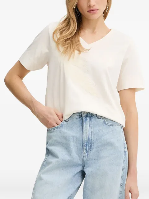 BOSS feather-embellished v-neck T-shirt