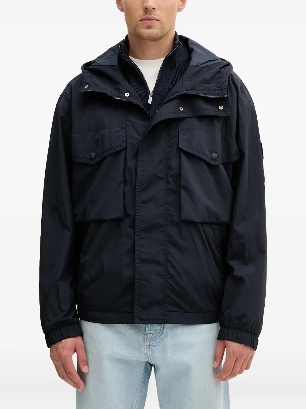 Hugo Boss Logo-patch Hooded Jacket In Black