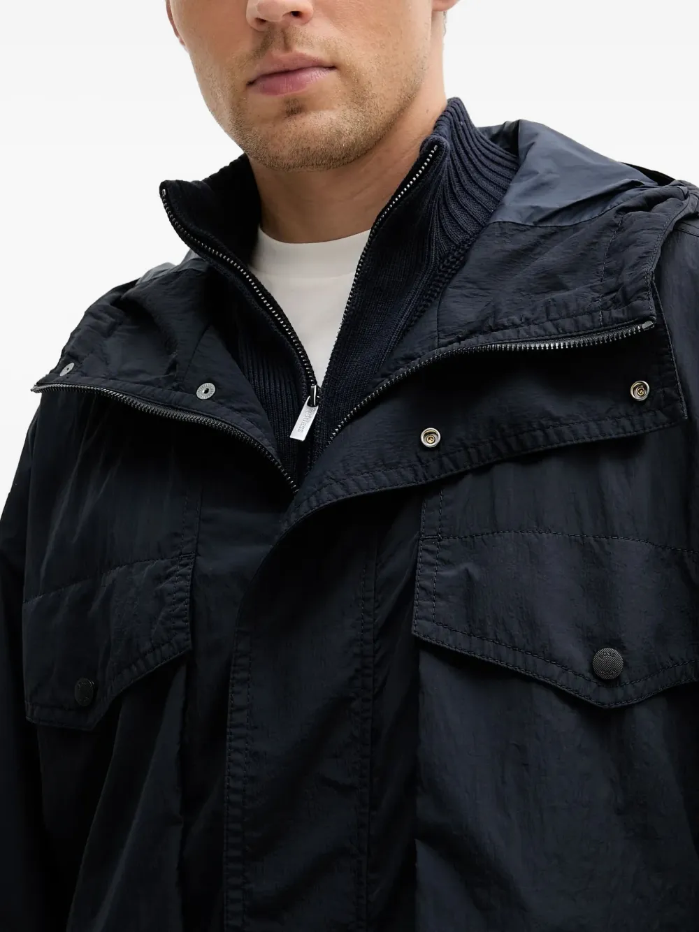 BOSS logo-patch hooded jacket Blauw
