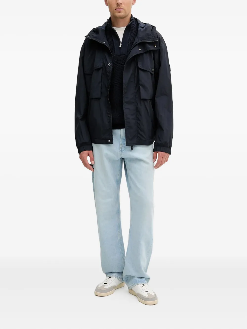 BOSS logo-patch hooded jacket Blauw