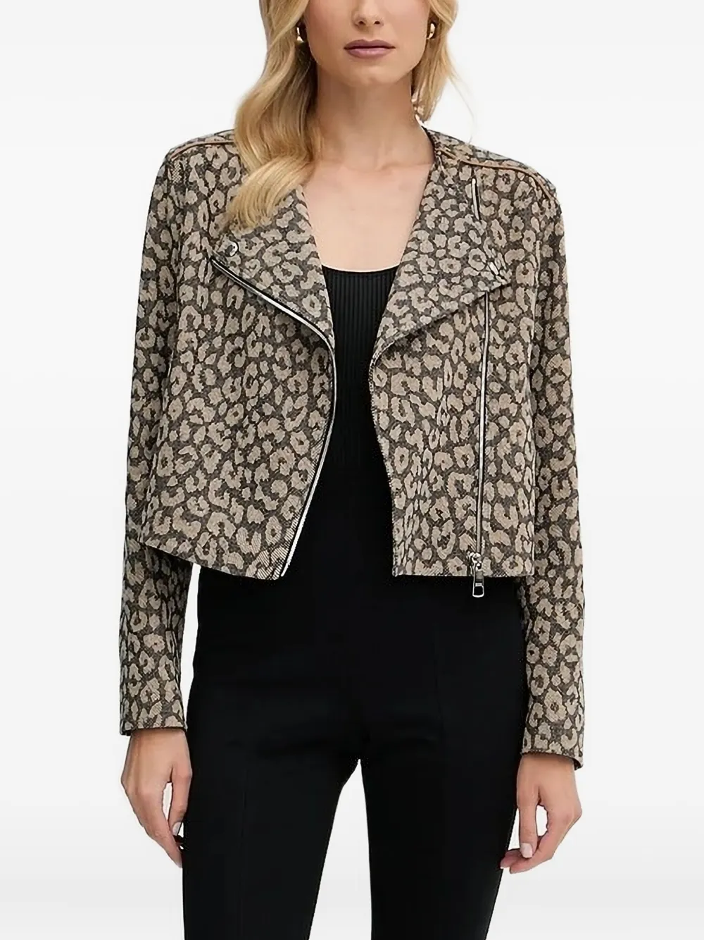 BOSS leopard-pattern biker jacket | Brown | Image 1
