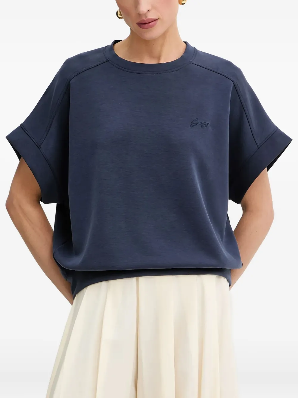 Hugo Boss Enari Embroidered Short-sleeve T-shirt In Blue