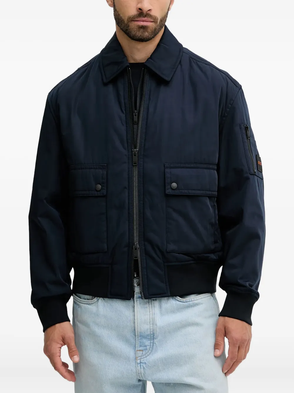 Hugo Boss Patch-pocket Bomber Jacket In Blue
