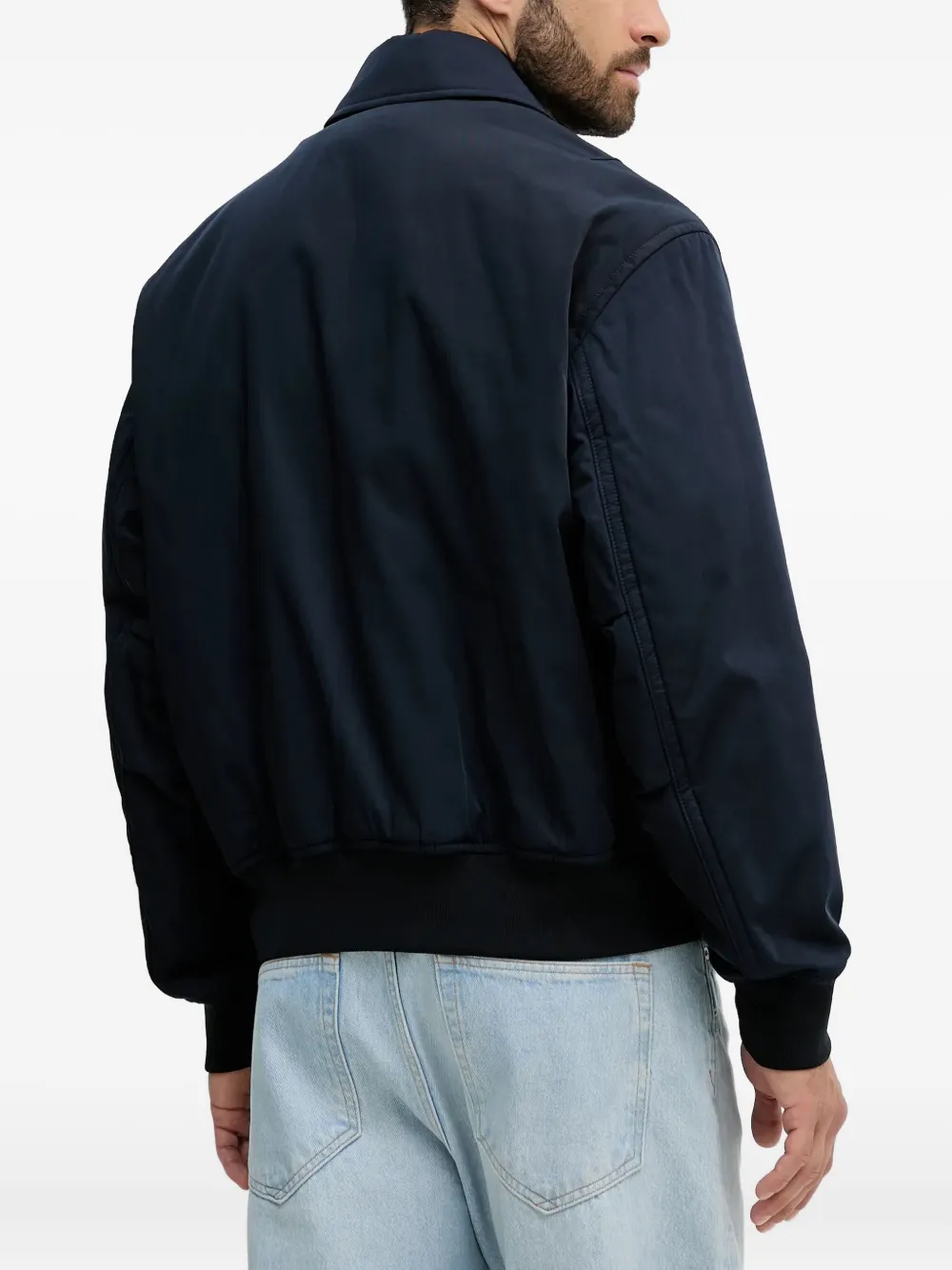 Hugo Boss Collared Jacket With Ribbed Cuffs And Hem In Blue