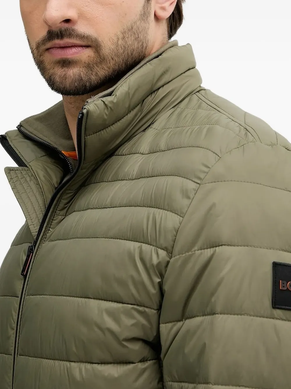 BOSS Gewatteerd jack met logoplakkaat Groen