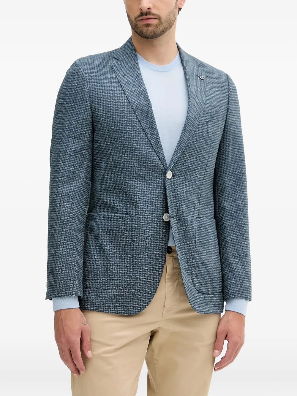 Hugo Boss Janson Checked Single-breasted Blazer In Blue