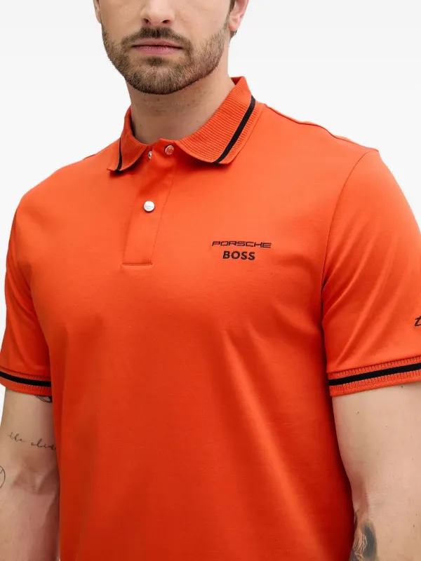 新品未使用タグ付 HUGO BOSS ポロシャツ ブルー/オレンジ色調交差 BOSS - ストレッチコットン スリムフィット ポロシャツ