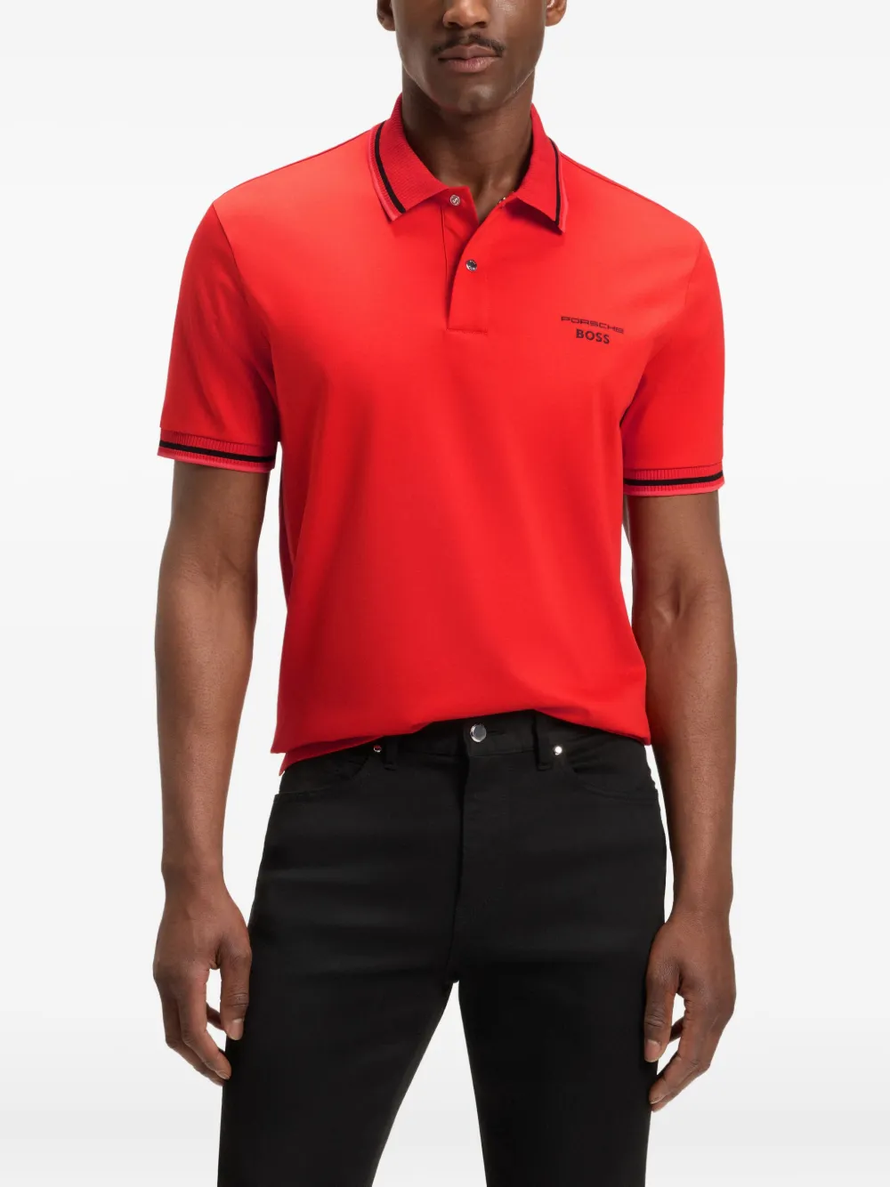 BOSS x Porsche Paris poloshirt met geribbelde kraag Oranje