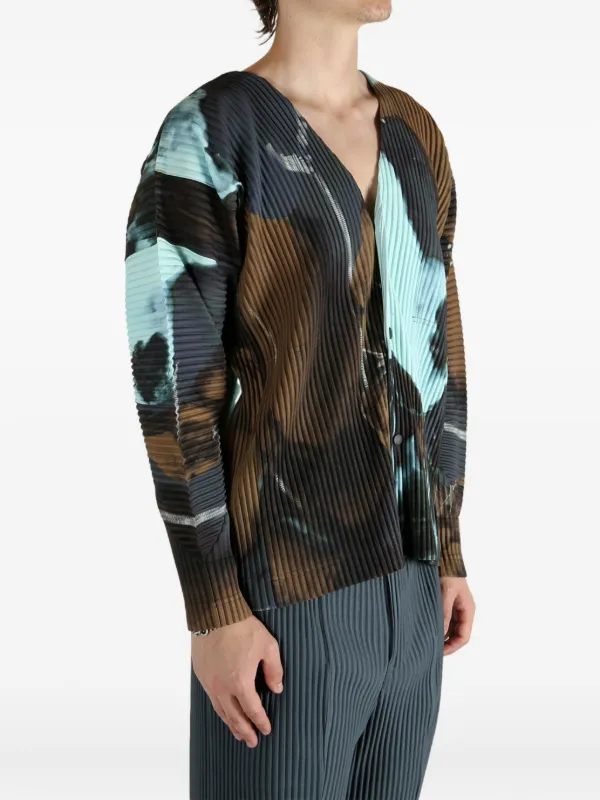 Homme Plissé Issey Miyake Pleated Print Cardigan | Blue | FARFETCH