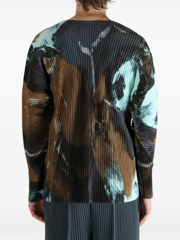 Homme Plissé Issey Miyake Pleated Print Cardigan | Blue | FARFETCH