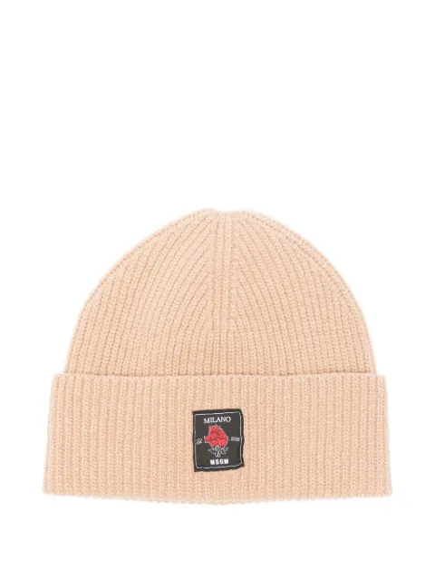 MSGM ribbed-wool logo-patch beanie hat