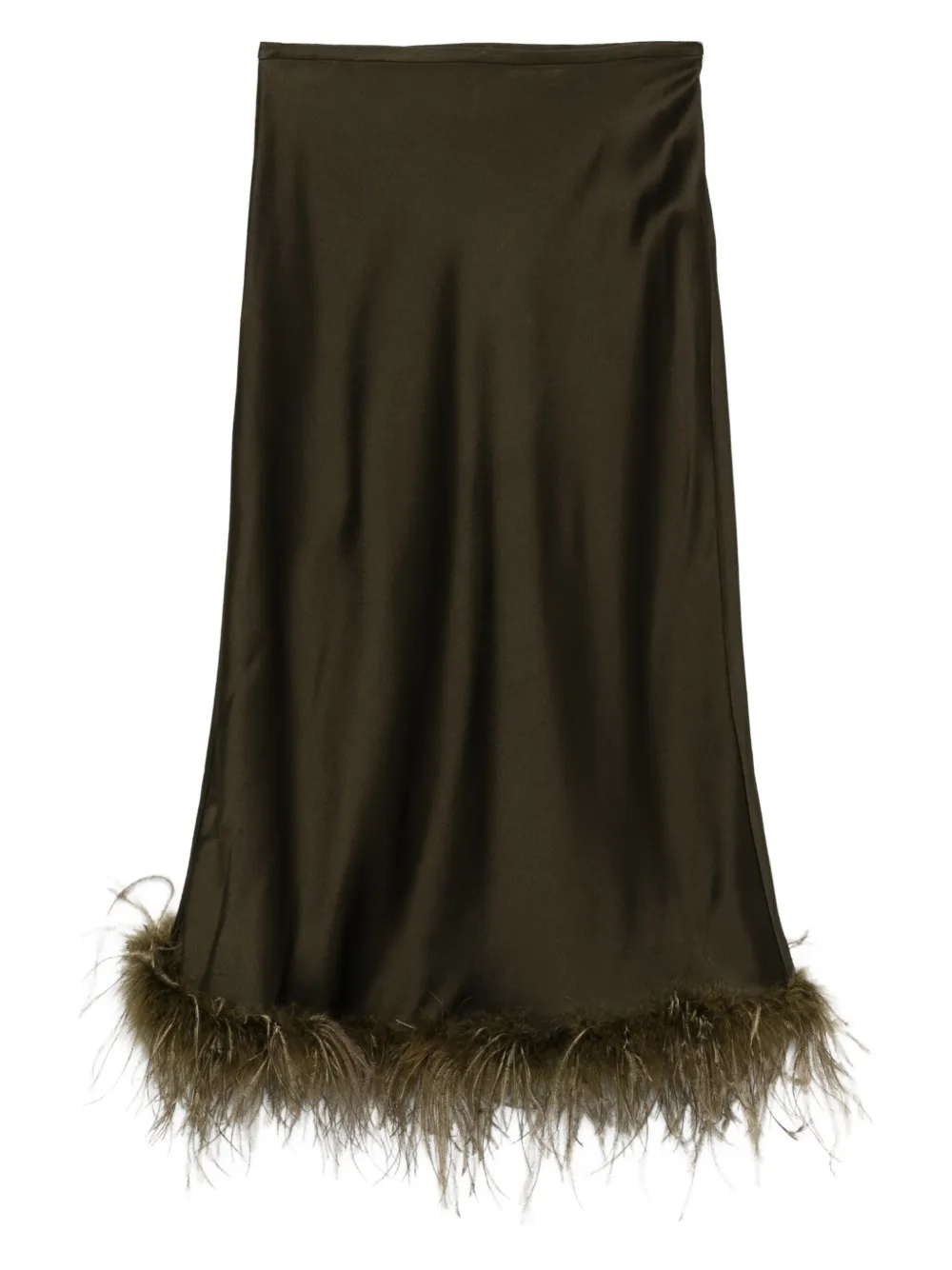 feather-trimmed satin skirt