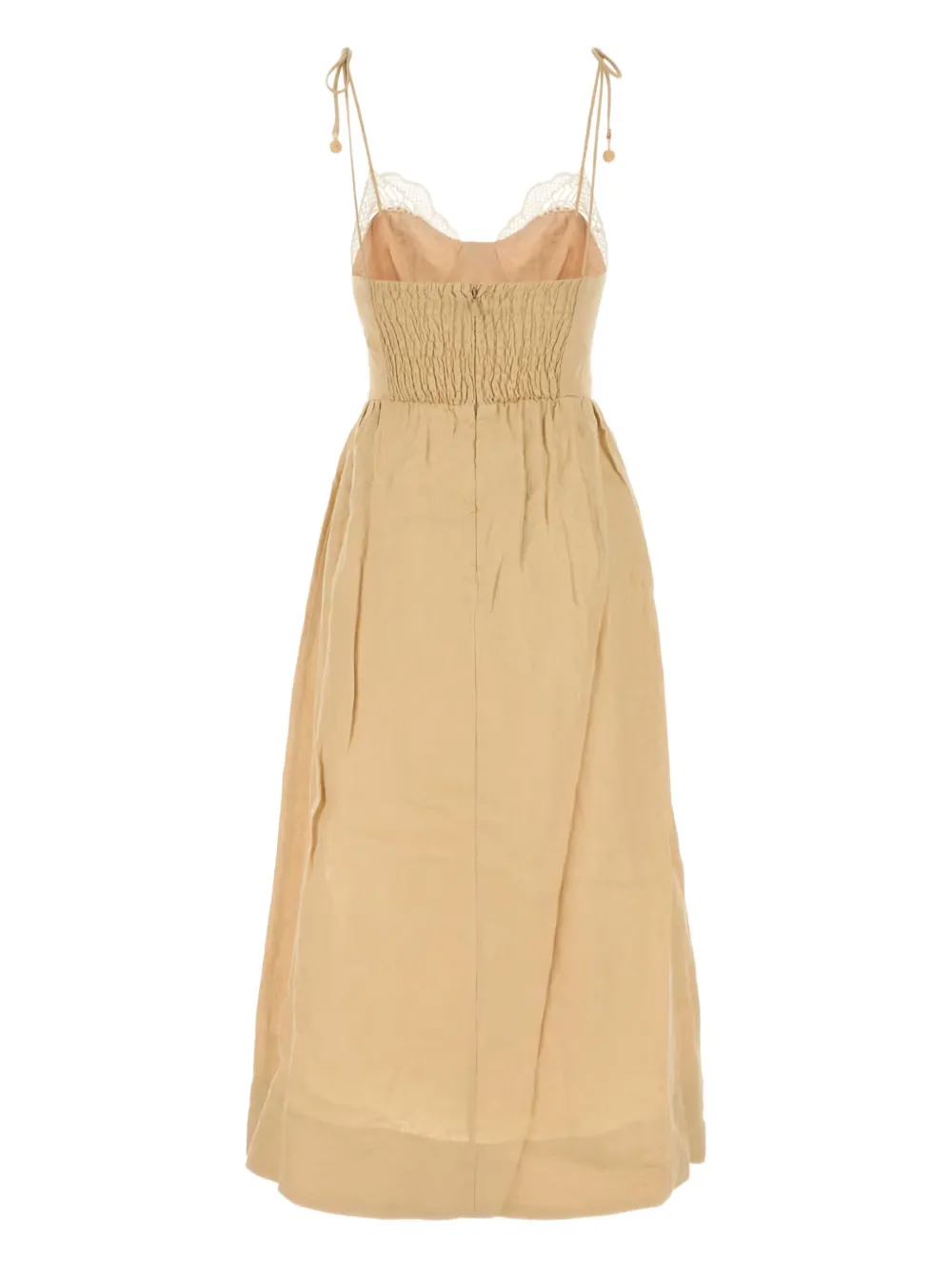 Farm Rio Lace-trimmed Floral-embroidered Midi Dress In Brown