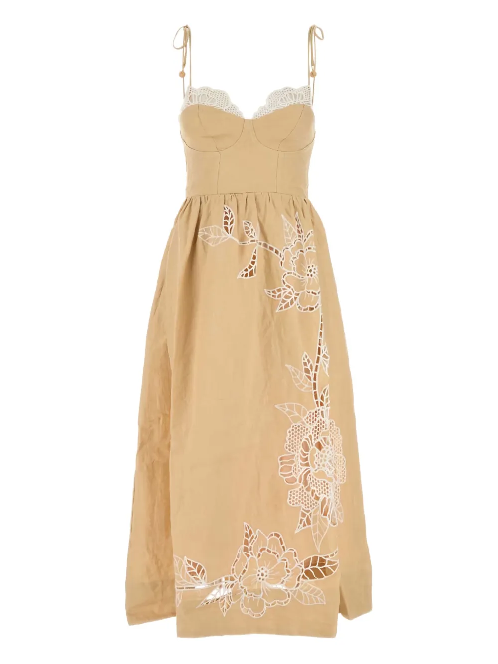 FARM Rio lace-trimmed floral-embroidered midi dress - イエロー FARM Rio lace-trimmed floral-embroidered midi dress - イエロー