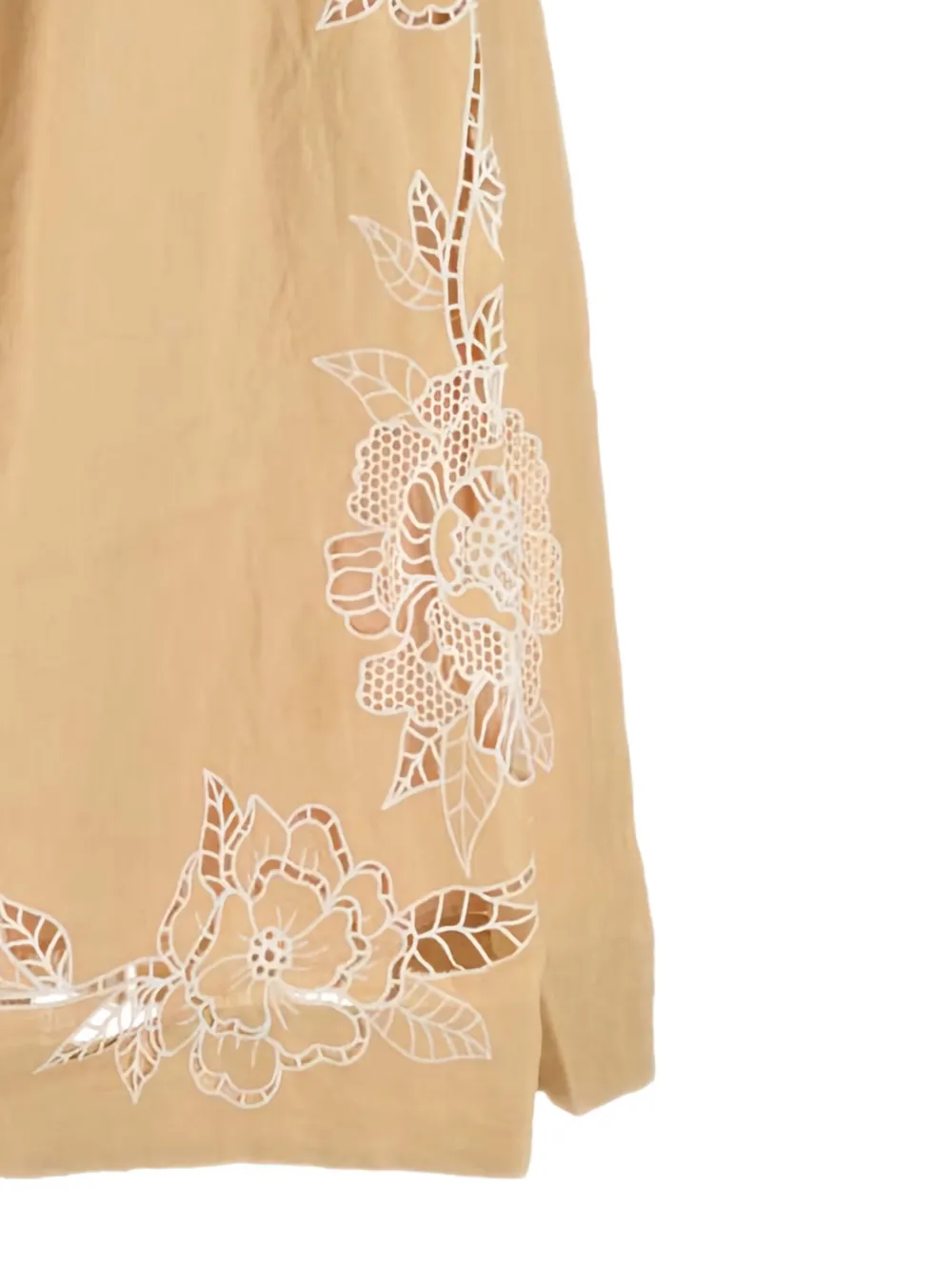 Farm Rio Lace-trimmed Floral-embroidered Midi Dress In Brown