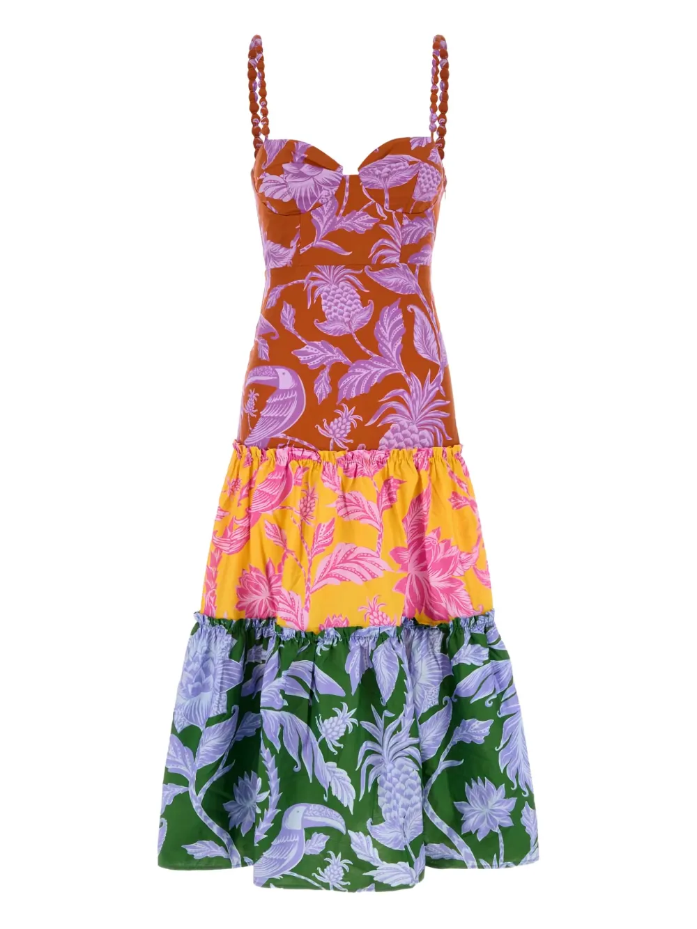 FARM Rio tropical-print tiered midi dress - ピンク FARM Rio tropical-print tiered midi dress - ピンク