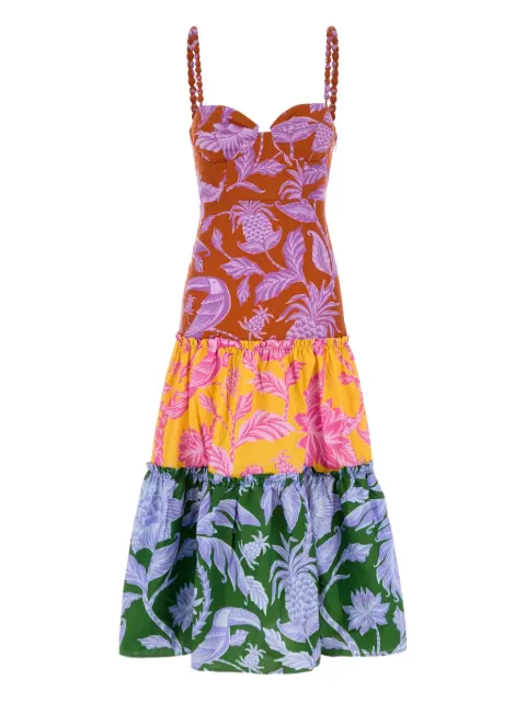 FARM Rio tropical-print tiered midi dress