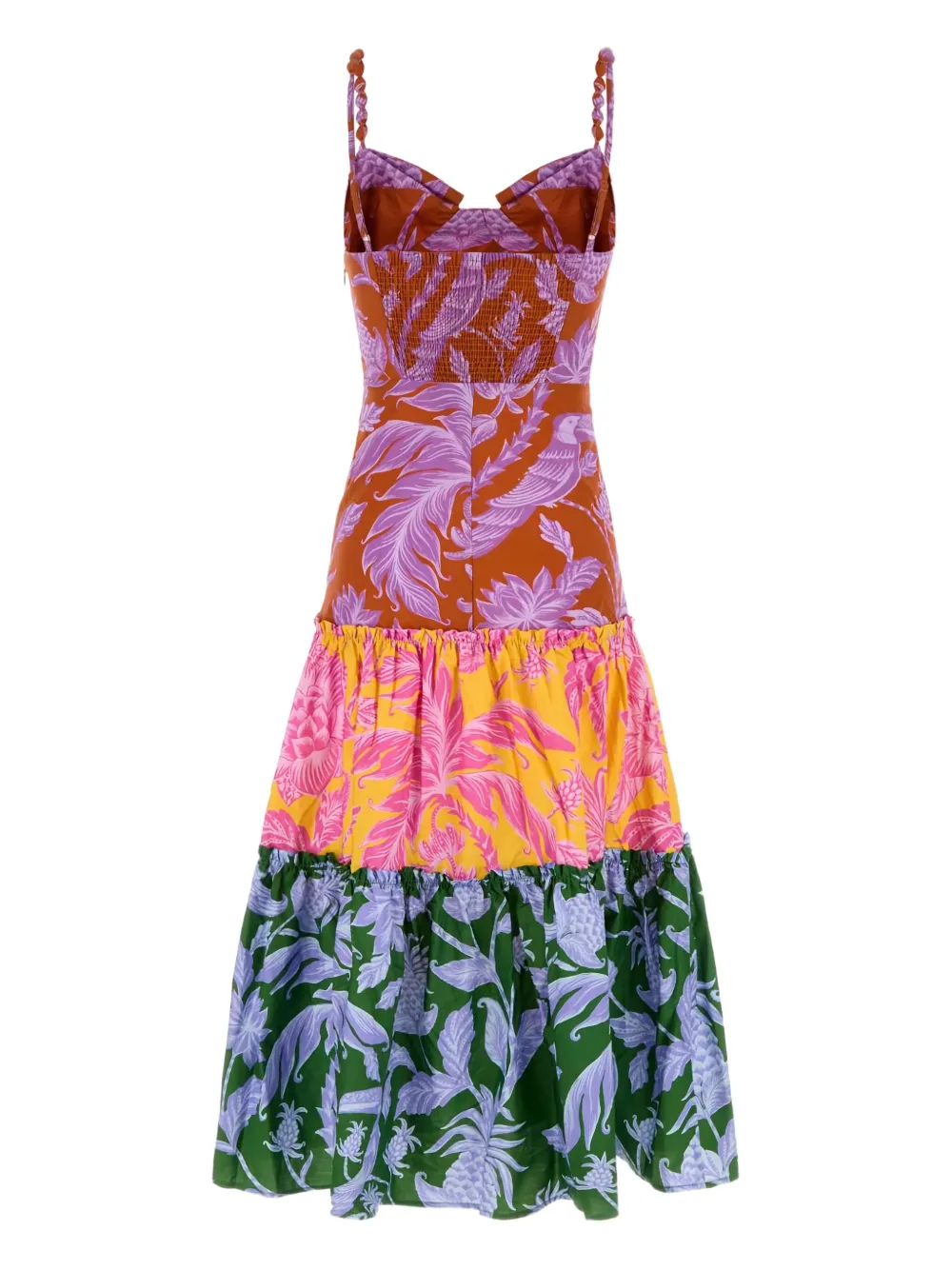 FARM Rio tropical-print tiered midi dress Roze