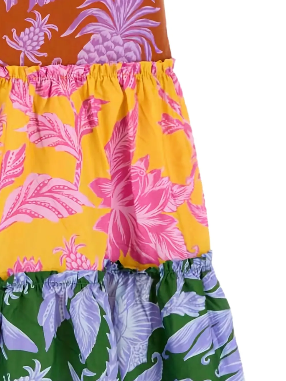 FARM Rio tropical-print tiered midi dress Roze