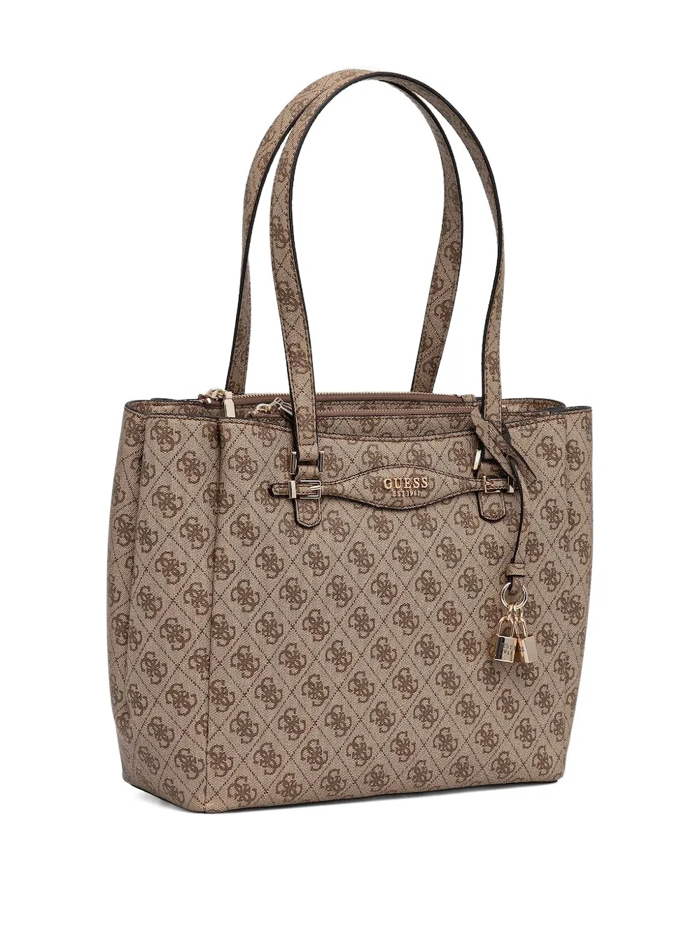 Guess Usa Logo-plaque Top-handle Tote Bag In Neutral