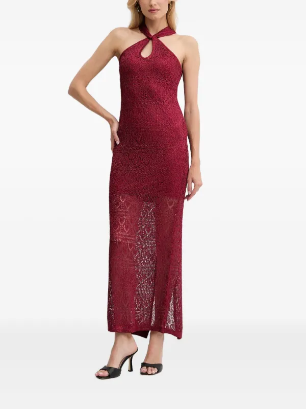 fitted lace wedding dress Guess Printed Chiffon Cut-Out Lace-Up Maxi Dress MSRP $148 main image 1