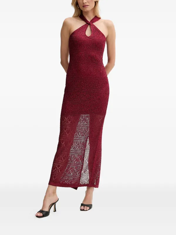 GUESS USA Halterneck Knitted Maxi Dress | Red | FARFETCH GE