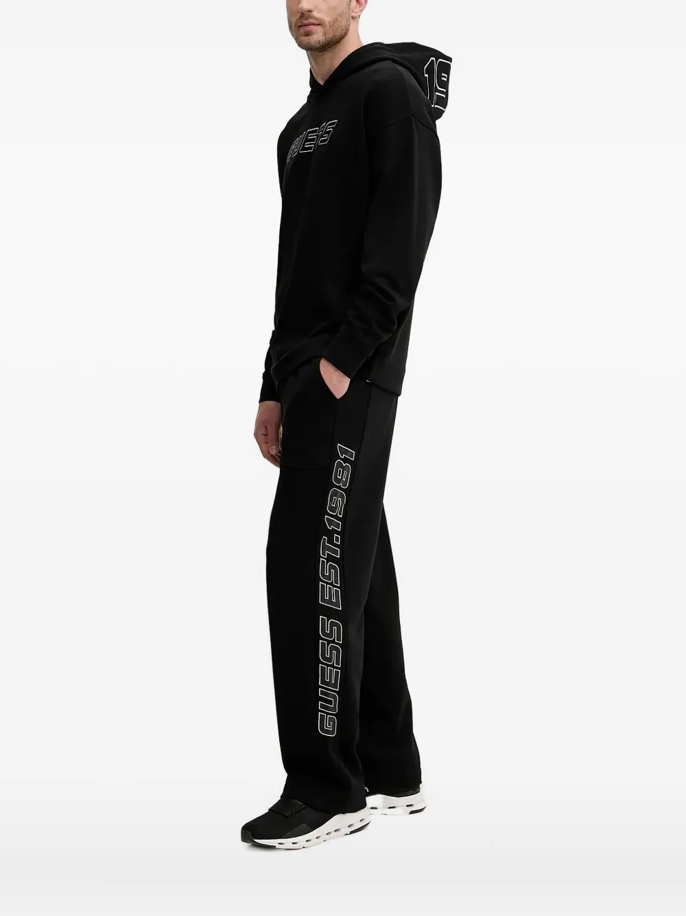 GUESS USA logo-embroidered hoodie Zwart
