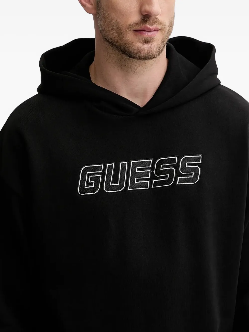 GUESS USA logo-embroidered hoodie Zwart