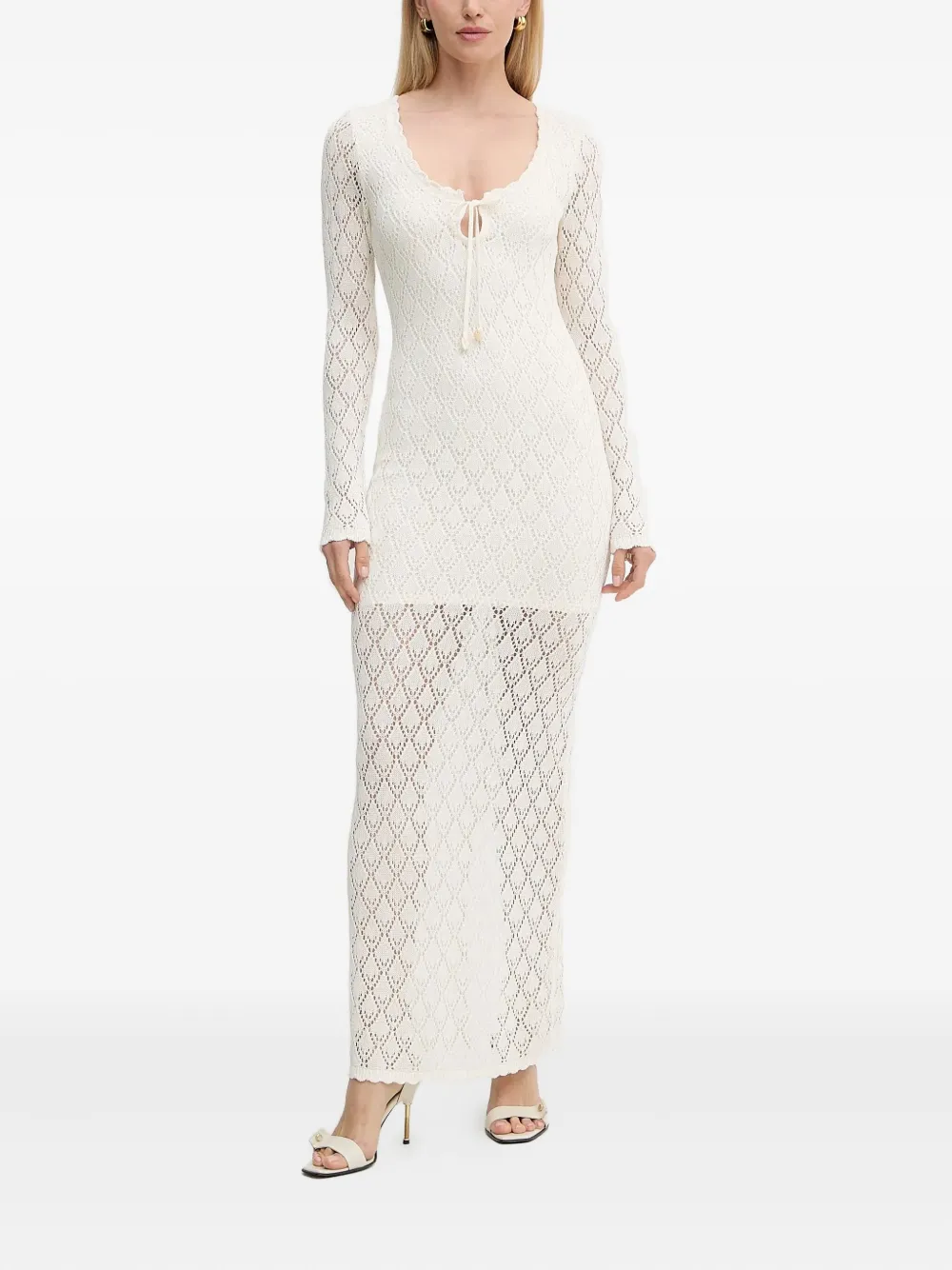 GUESS USA lace-up crochet maxi dress - Wit