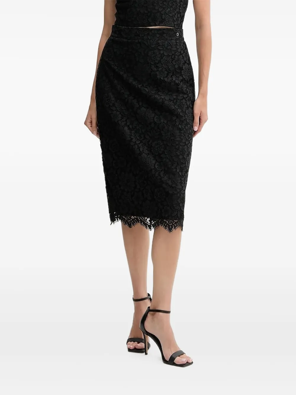 GUESS USA lace-floral midi skirt Zwart