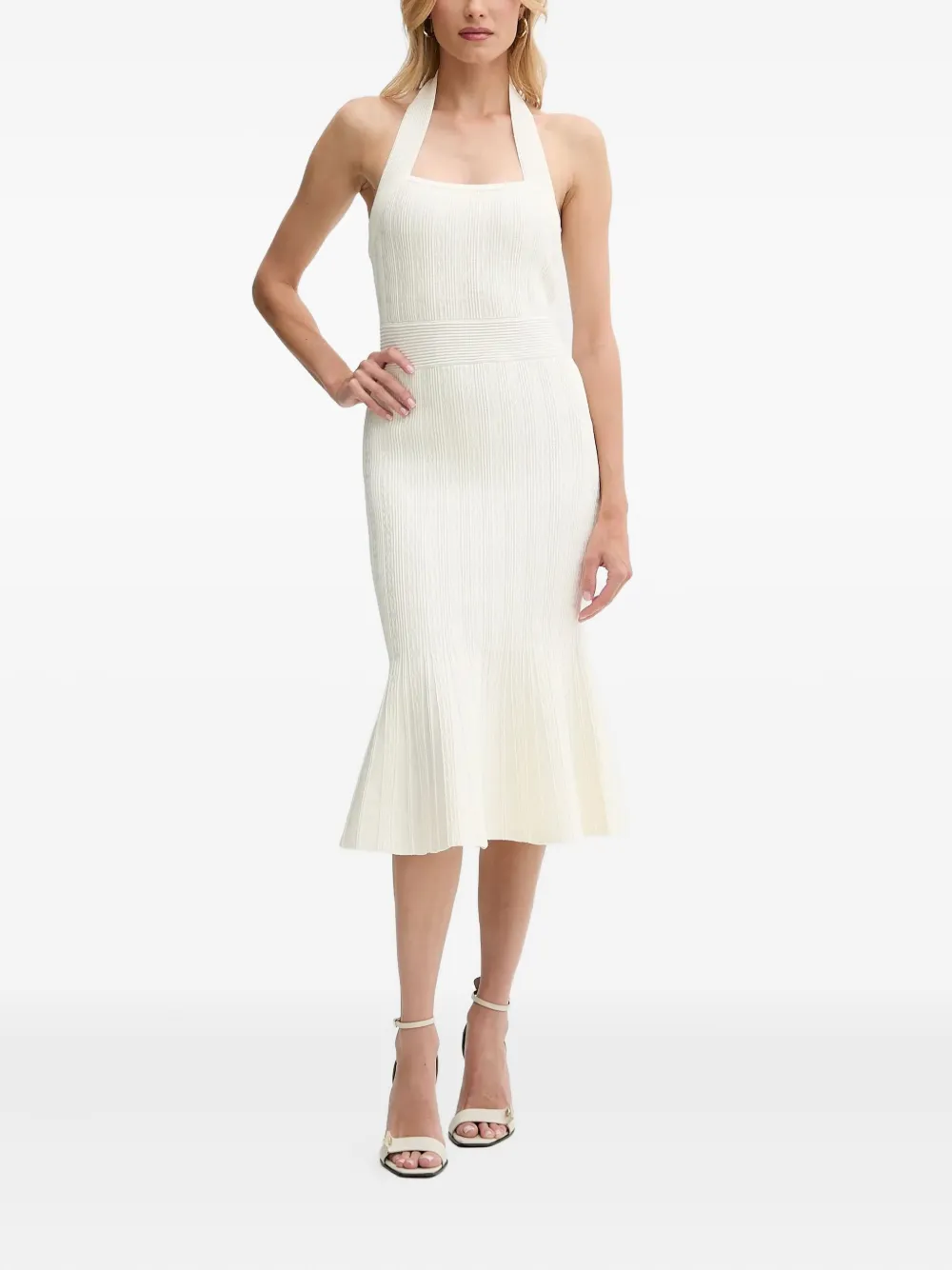 halter-neck ribbed midi dress