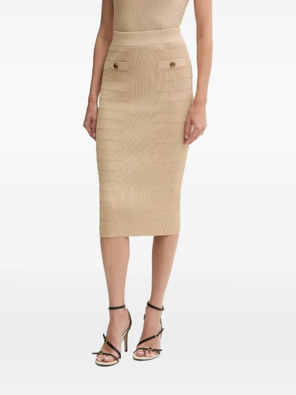 GUESS USA Ribbed button-detail Midi Skirt Neutrals FARFETCH PH