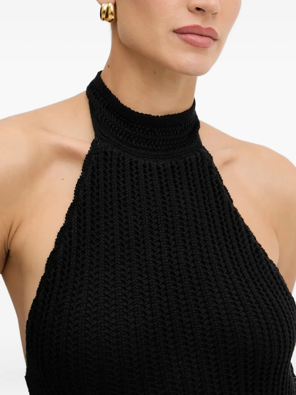 GUESS USA halter-neck ribbed knit midi dress Zwart