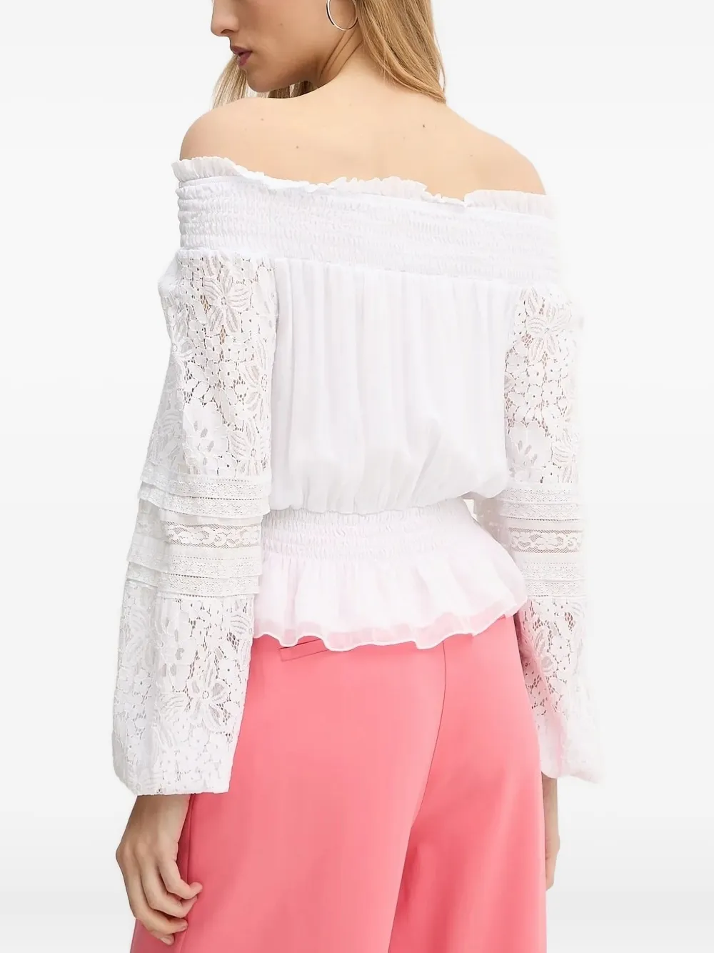 GUESS USA lace-trimmed smocked top - Wit
