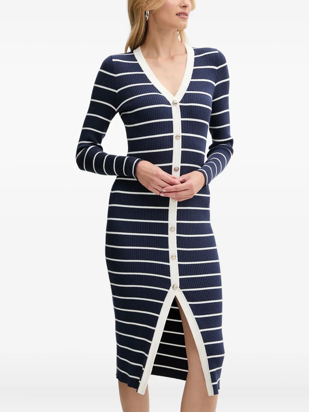 striped button-front dress