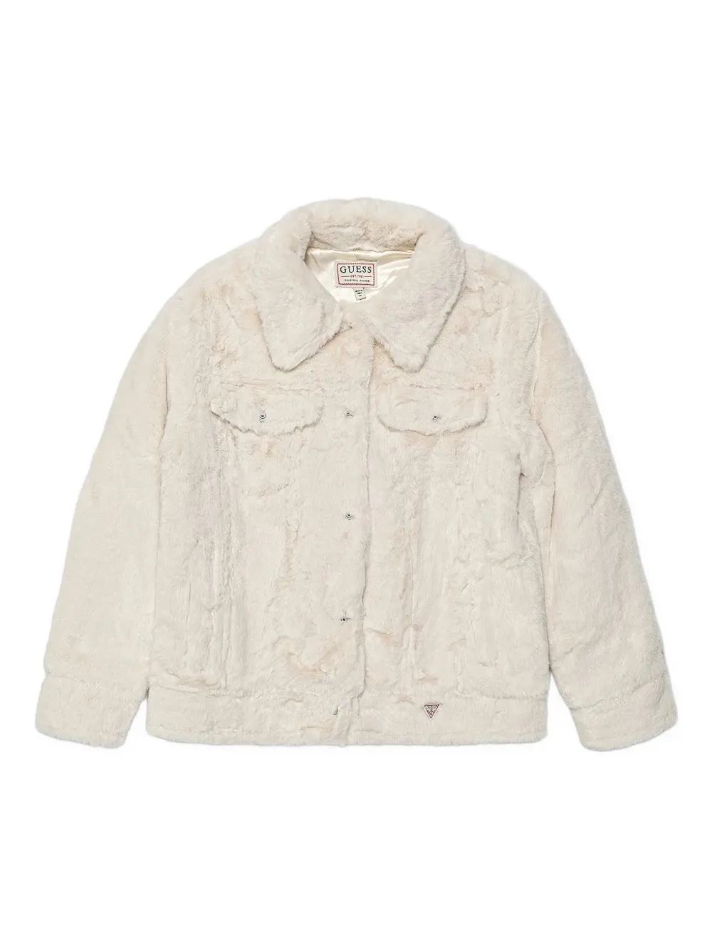 Guess kids faux-fur buttoned-up jacket Beige