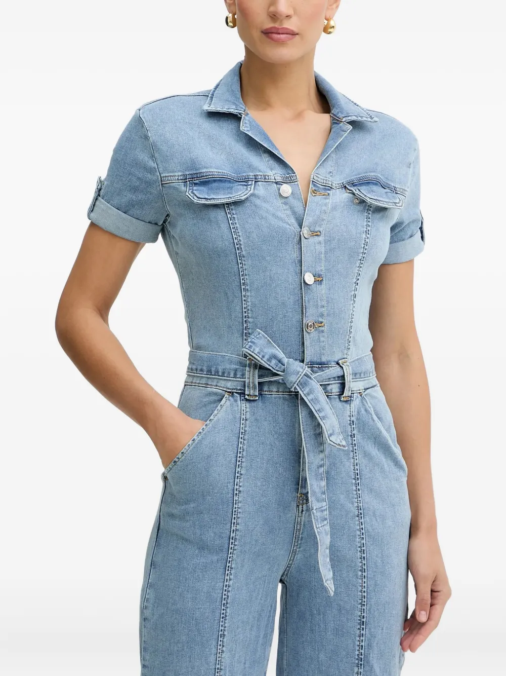 button-fastening belted jumpsuit