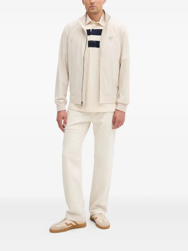 GUESS USA logo-plaque zip-front Jacket | Neutrals | FARFETCH SG