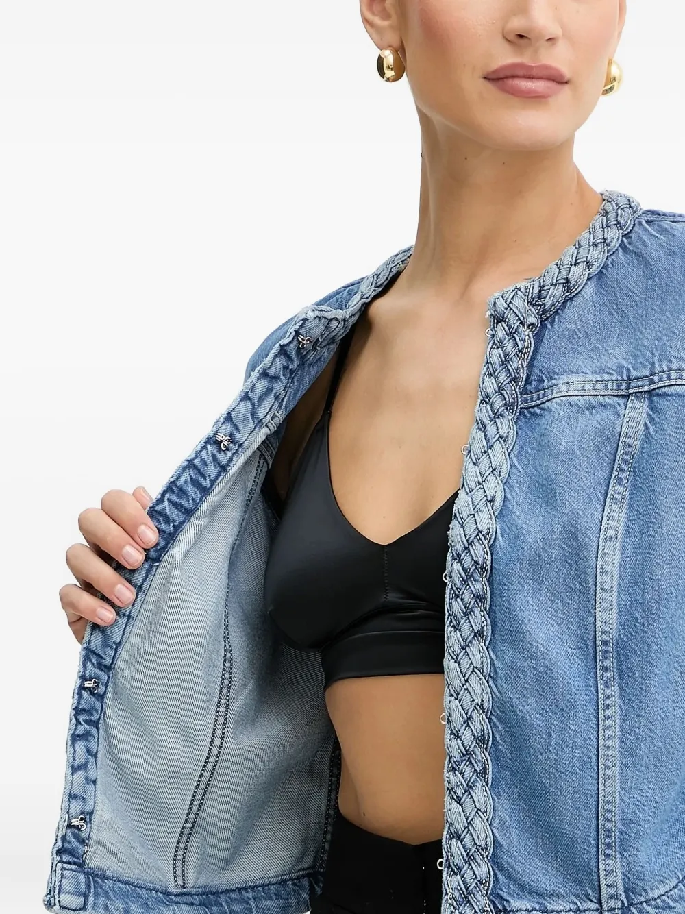 GUESS USA braided-detail denim jacket Blauw