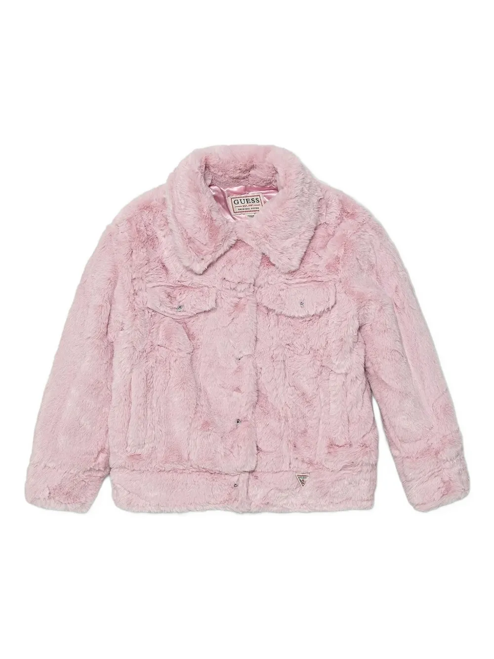 Guess kids Spijkerjack met imitatiebont Roze