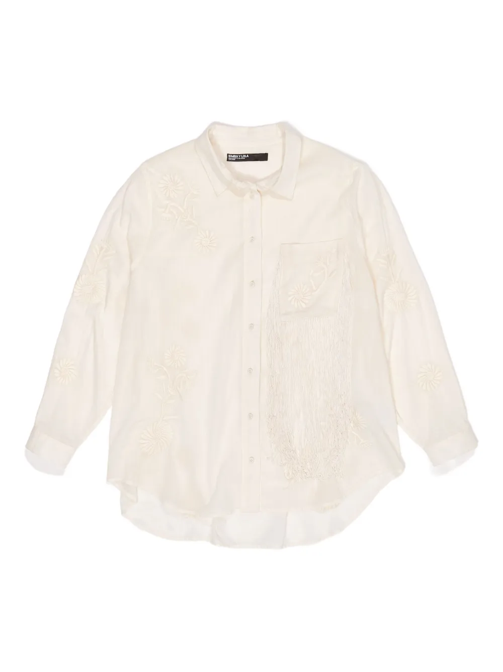 Bimba Y Lola Floral-embroidered Fringed Shirt In Neutral