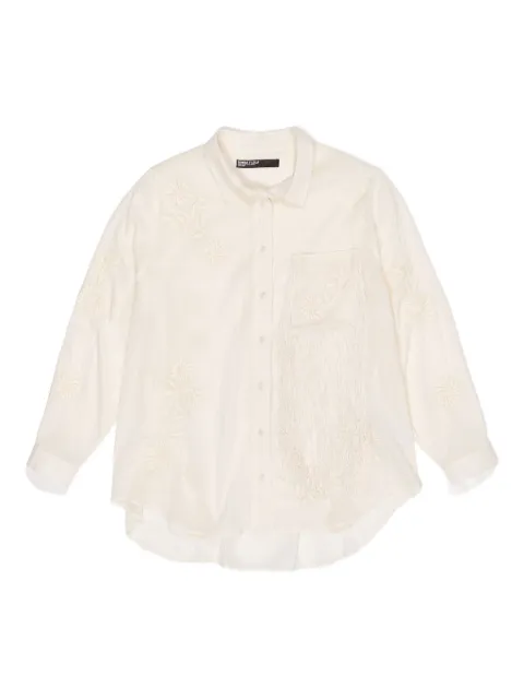 Bimba y Lola floral-embroidered fringed shirt