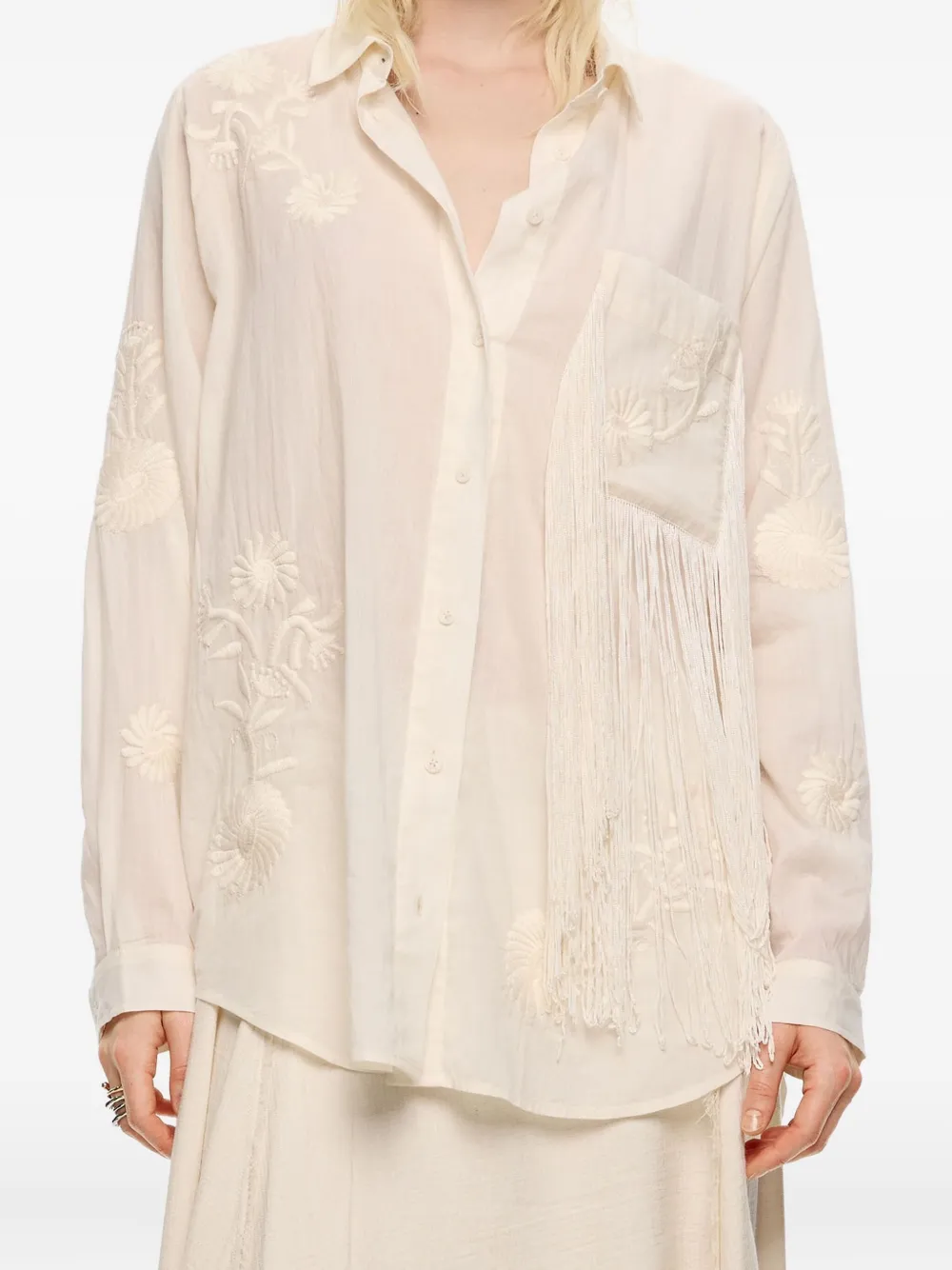 Bimba y Lola Blouse met geborduurde bloemen - Beige